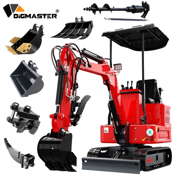 DigMaster 1.4 Ton Mini Excavator Kubota Twin-Cylinder Diesel Engine Hydraulic thumb Compatible Multiple Attachment farms yards EPA (90% Pre-Assembled)