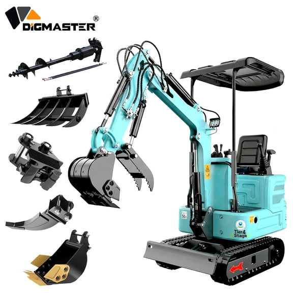 DigMaster 1.4 Ton Mini Excavator Kubota Twin-Cylinder Diesel Engine Hydraulic thumb Compatible Multiple Attachment farms yards forestry and more EPA