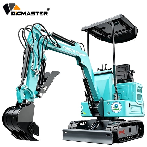 DigMaster 1.4 Ton Mini Excavator, Kubota Z482 Twin-Cylinder Diesel Engine, Hydraulic Thumb, Compatible with Multiple Attachments, for Farms & Yards, EPA Certified (90% Pre-Assembled)