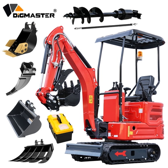 DigMaster 1.4 Ton Mini Excavator, Kubota Z482 Twin-Cylinder Diesel Engine, Side Swing Arm , Hydraulic Thumb, Compatible with Multiple Attachments, for Farms & Yards, EPA (90% Pre-Assembled)