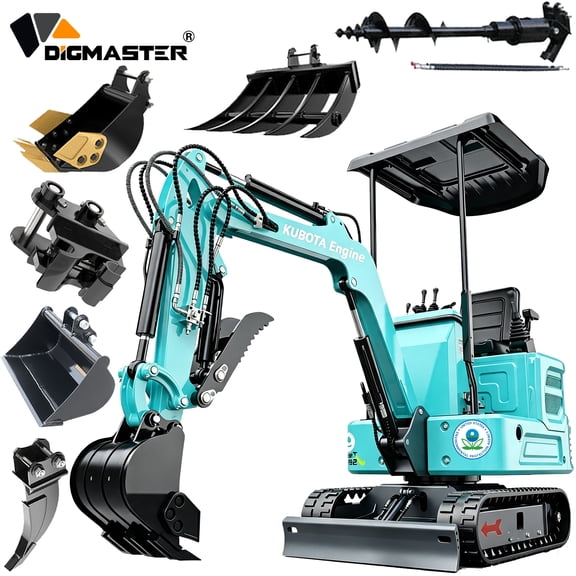 DigMaster 1.4 Ton Mini Excavator, Kubota Z482 Twin-Cylinder Diesel Engine, Hydraulic Thumb, Compatible with Multiple Attachments, for Farms & Yards, EPA Certified (90% Pre-Assembled)