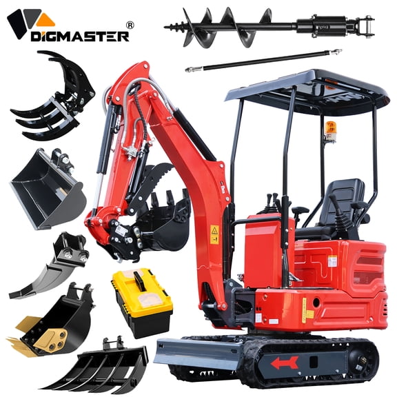DigMaster 1.4 Ton Mini Excavator, Kubota Z482 Twin-Cylinder Diesel Engine, Side Swing Arm , Hydraulic Thumb, Compatible with Multiple Attachments, for Farms & Yards, EPA (90% Pre-Assembled)