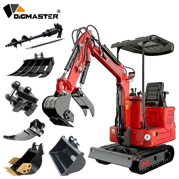 DigMaster 1.4 Ton Mini Excavator, Kubota Z482 Twin-Cylinder Diesel Engine, Hydraulic Thumb, Compatible with Multiple Attachments, for Farms & Yards, EPA Certified (90% Pre-Assembled)