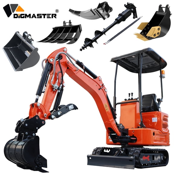 DigMaster 1.4 Ton Mini Excavator, Side Swing Boom, 13.5HP B&S Gasoline Engine, Hydraulic Thumb, Compatible with Multiple Attachments, for Farms, Yards & Forestry, EPA Certified (90% Pre-Assembled)