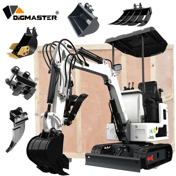 DigMaster 1.2Ton Mini Excavator13.5HP B&S Gasoline Engine Hydraulic Thumb , Compatible Multiple Attachment Farms Yards Forestry EPA（90% Pre-Assembled)