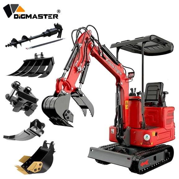 DigMaster 1.4 Ton Mini Excavator Kubota Twin-Cylinder Diesel Engine Hydraulic thumb Compatible Multiple Attachment farms yards forestry and more EPA