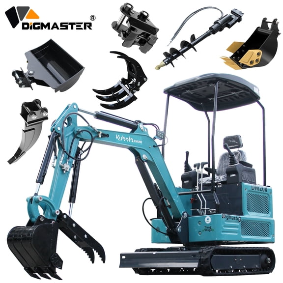 DigMaster 1.8Ton Mini Excavator Kubota Diesel Twin-Cylinder Engine Hydraulic thumb Compatible Multiple Attachment farms yards forestry and more EPA