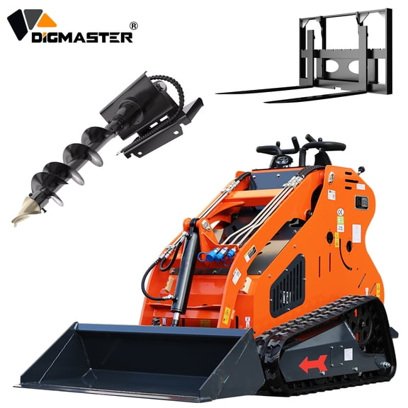 DigMaster 24HP Mini Skid Steer Loader 2-Cylinder Gas Tracked Stand-On Loader Compatible Multiple Attachments for Farm Landscaping & Construction EPA