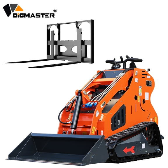 DigMaster 24HP Mini Skid Steer Loader 2-Cylinder Gas Tracked Stand-On Loader Compatible Multiple Attachments for Farm Landscaping & Construction EPA