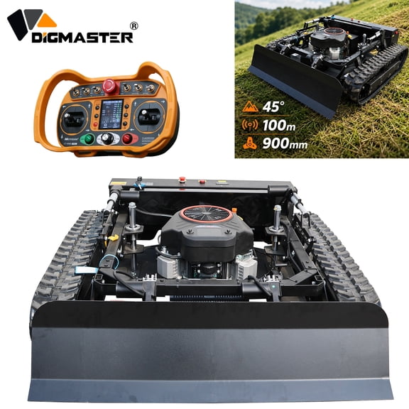 DigMaster 25HP Track Remote Control Lawn Mower, Gas Hybrid, 35" Cutting Width, 45 Climbing Slope, 100m Range w/ Snow Blade for Courtyards and Gardens