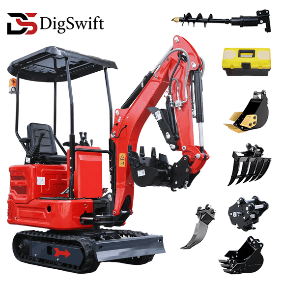 DigSwift 1.4 Ton Compact Mini Excavator with Kubota 11.23HP Diesel, Pilot Control, Side Swing, Water‑Cool, Heavy‑Duty Rear Counterweight & Engine Insulation, Small Crawler Digger for Farm & Backyard
