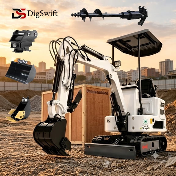 DigSwift 13.5HP Mini Excavator, 36.6" Compact Digger with B&S XR2100 Engine, Narrow Access Mini Excavator for Trenching, Landscaping, Backyard & Construction Work