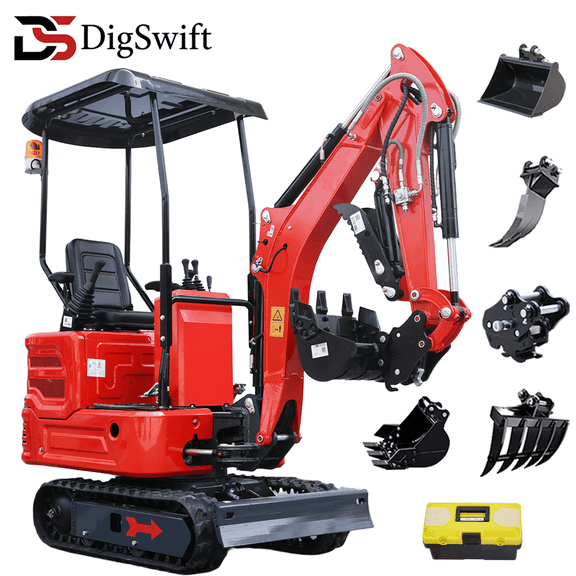 DigSwift 3100 LB Mini Excavator Kubota, 11.23HP Diesel Engine, Side Swing, Pilot Control, Hydraulic Thumb, Rear Counterweight Engine Heat Insulation + Multiple Attachments