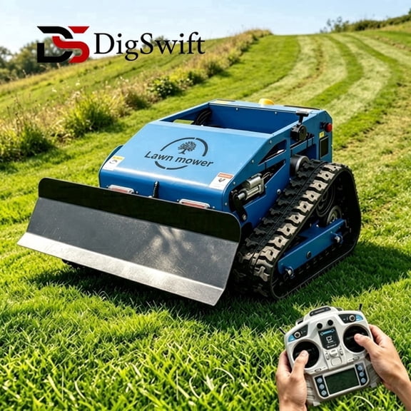 DigSwift Remote Control Track Lawn Mower with Snow Plow 9HP Gas Engine, 600m Range, 21.6" Cutting Width, Adjustable Height RC Robotic Lawn Mower for Slopes, Orchards & Commercial Use