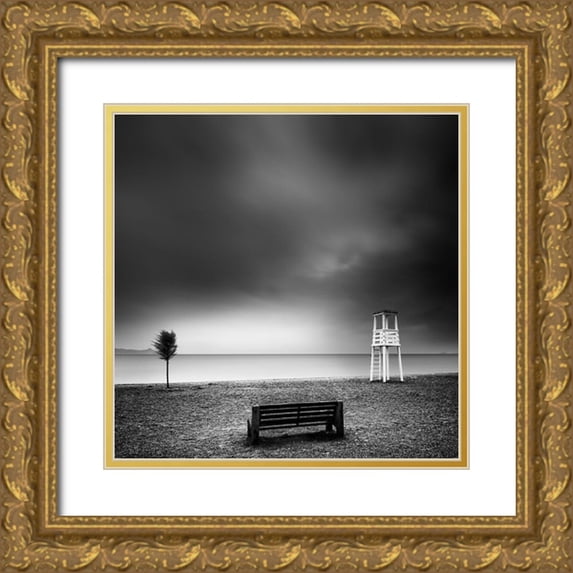 Digalakis, George 20x20 Gold Ornate Wood Framed with Double Matting Museum Art Print Titled - Bench On The Beach
