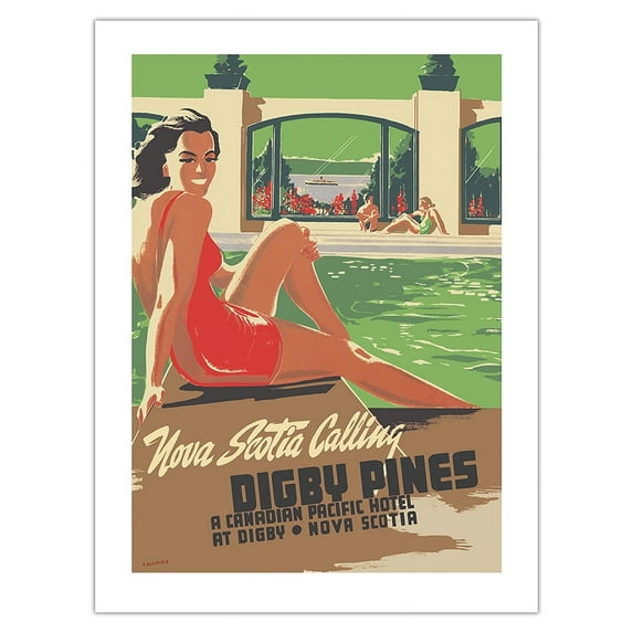 Digby Pines - Nova Scotia - Canadian Pacific Hotel - Vintage Travel Poster by Peter Ewart c.1940 - Fine Art Matte Paper Print (Unframed) 18x24in