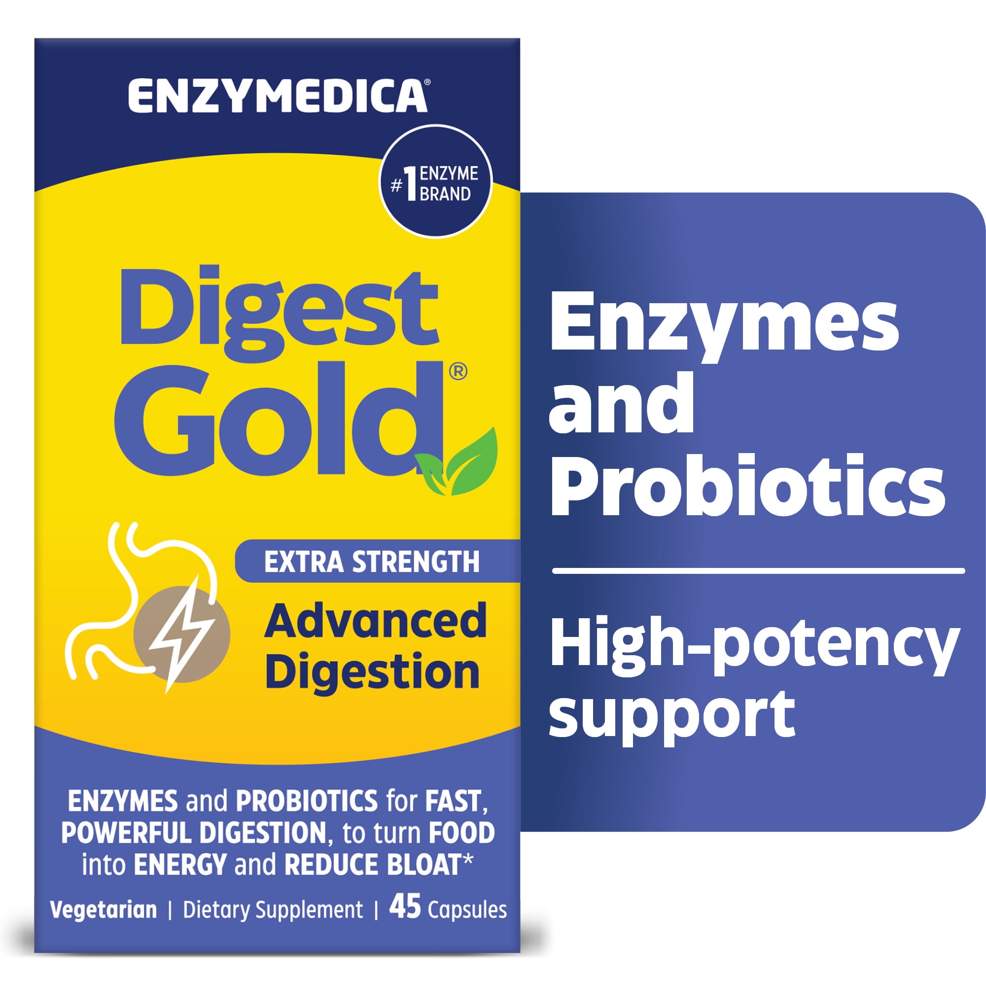 Enzymedica Digest Gold Enzymes and Probiotics Advanced Digestion, Extra Strength, 45 Count