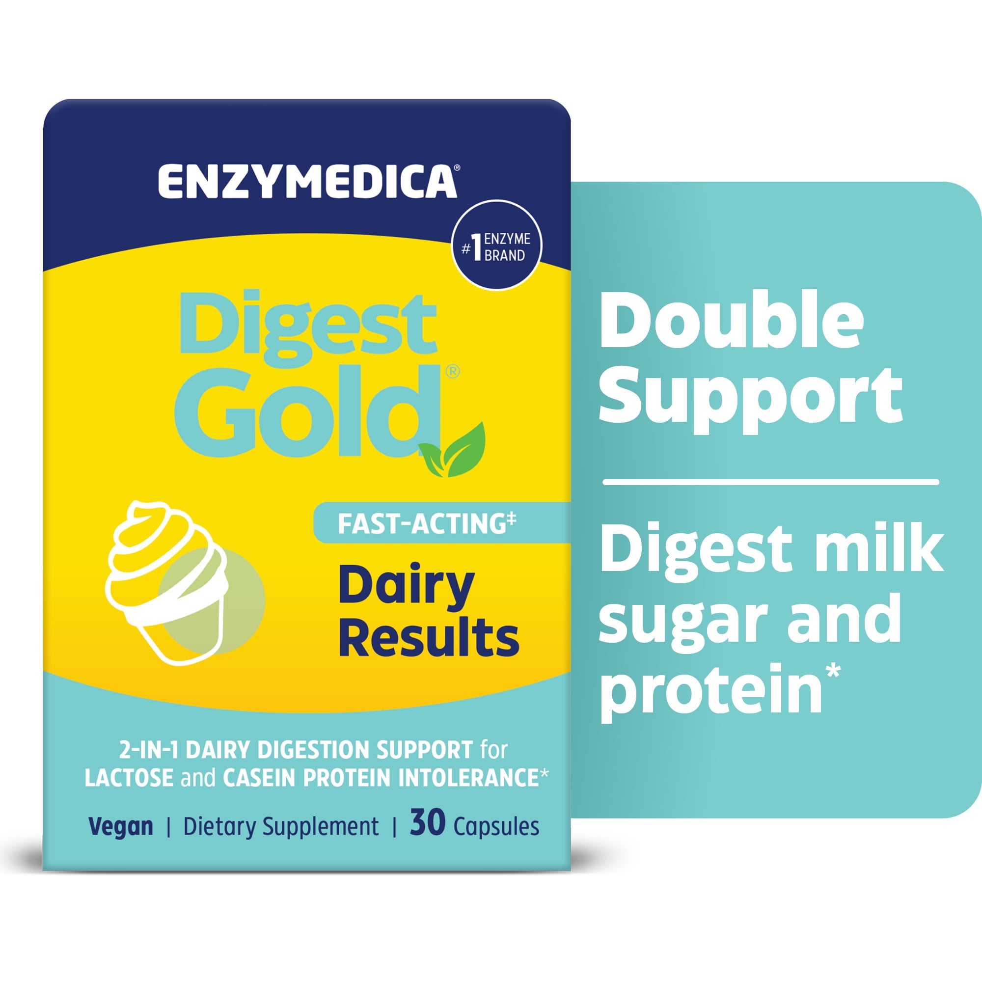 Enzymedica Digest Gold Fast-Acting Dairy Results for Full Dairy and Lactose Relief, 30 Count