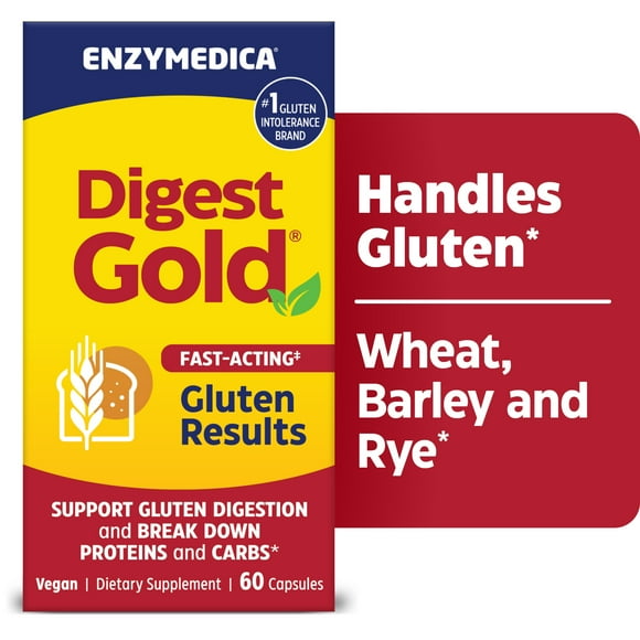 Enzymedica Digest Gold Fast-Acting Gluten Results for Gluten Intolerance, 60 Count