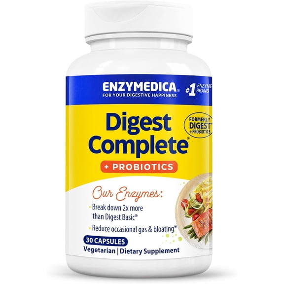 Enzymedica, Digest Complete + Probiotics, Digestive Enzymes with 800 Million CFU Active Cultures per Capsule, 30 Capsules