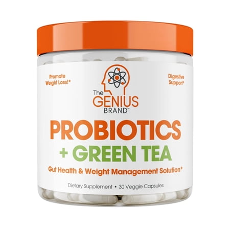 Genius Probiotics with Green Tea Extract Dietary Supplement, Digestive Health Pills for Bloating Relief for Women & Men, Shelf Stable Probiotic Metabolism Booster, 30 Servings