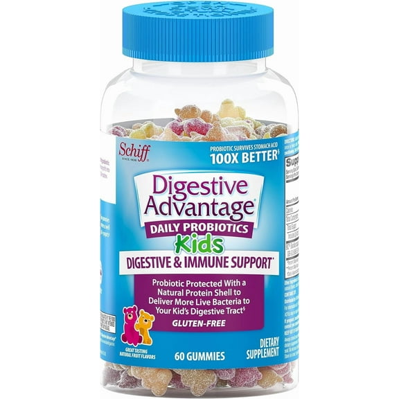 Digestive Advantage, Probiotic Gummy for Kids, 60 Gummies, Gluten-Free, Survives 100x Better, Assorted Fruit Flavors, Supports Digestive Health in Children