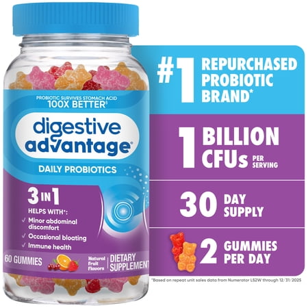 Digestive Advantage Daily Probiotic Gummies, Natural Fruit Flavors, Helps Protein Absorption, Supports Immune Health, Gut Health, 60 Gummies price history and forecast - Digestive Advantage 020525183675
