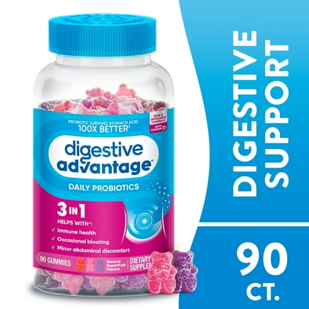 Digestive Advantage Daily Probiotics For Women And Men, Gut Health, Natural Superfruit Flavors, 90 Gummies