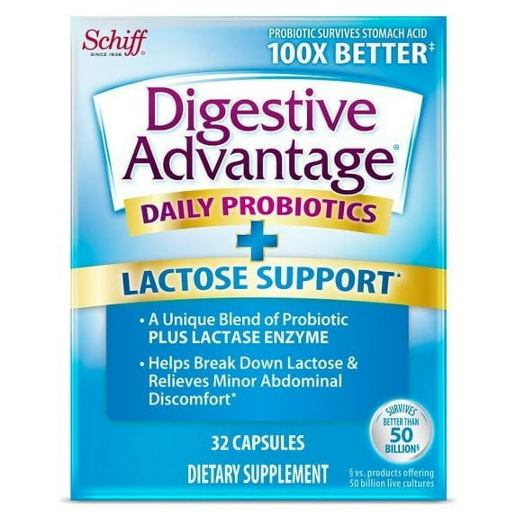 Digestive Advantage Daily Probiotics Lactose Support Plus Lactase Enzyme 32 Capsules