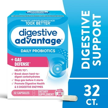 Digestive Advantage Gas Defense Probiotics For Women And Men, Digestive Enzymes For Gut Health, 32 Capsules