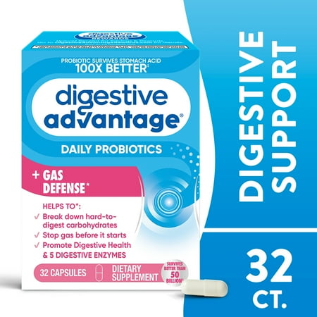 Digestive Advantage Gas Defense Probiotics For Women And Men, Digestive Enzymes For Gut Health, 32 Capsules