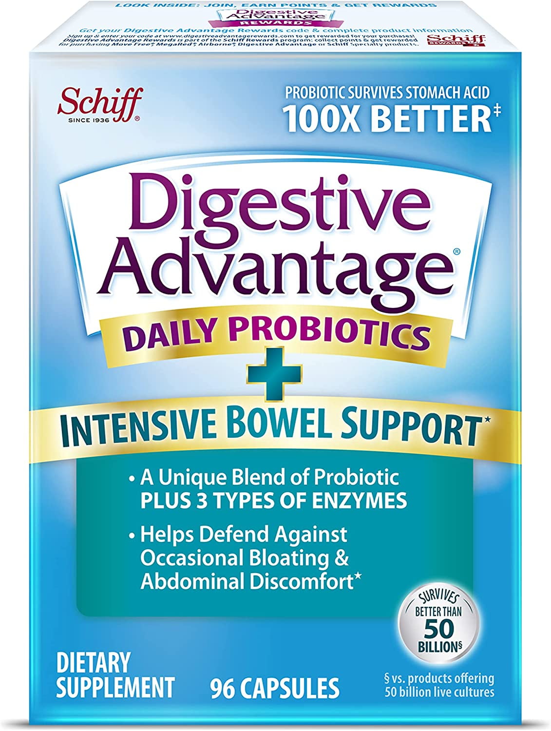 Digestive Advantage IBS Probiotics For Digestive Health & Intensive Bowel Support, Probiotics For Women & Men with Digestive Enzymes, Support for Occasional Bloating & Gut Health, 96ct Capsules