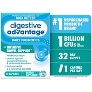 Digestive Advantage Intensive Bowel Support Probiotics For Women And Men, Digestive Enzymes For Gut Health, 32 Capsules
