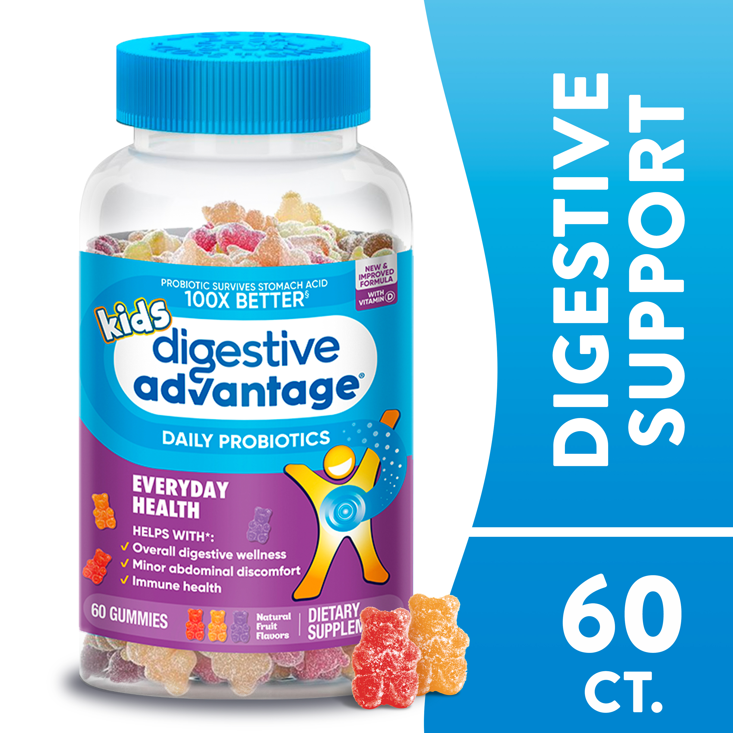 Digestive Advantage Kids Daily Probiotic Gummies, Natural Fruit Flavors - 60 Gummies - image 1 of 9