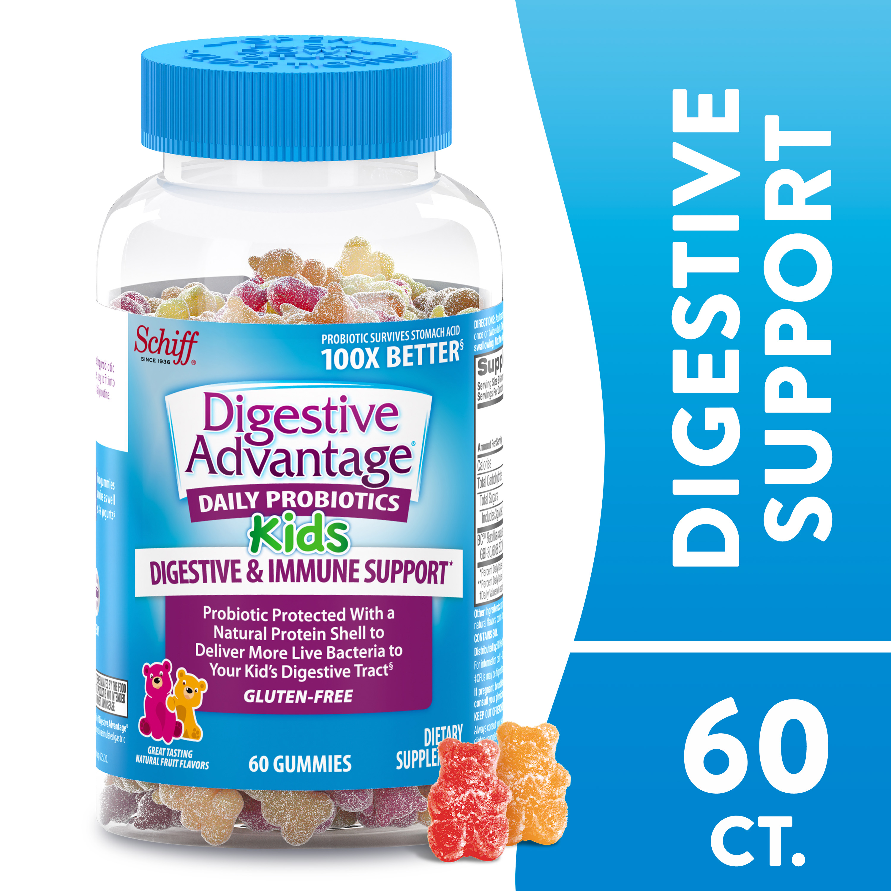 Schiff Digestive Advantage Probiotic Gummies Natural Fruit Flavors, 80