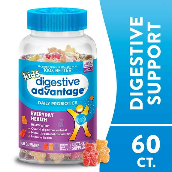 Digestive Advantage Kids Daily Probiotic Gummies, Gut Health for Children, Natural Fruit Flavors, 60 Count