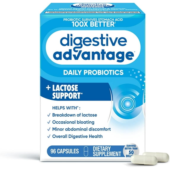 Digestive Advantage Lactose Defense Capsules, Helps Breaks Down Lactose and Defend Against Digestive Upset, Supports Digestive and Immune Health, CFUs 96 Count (Pack of 1)