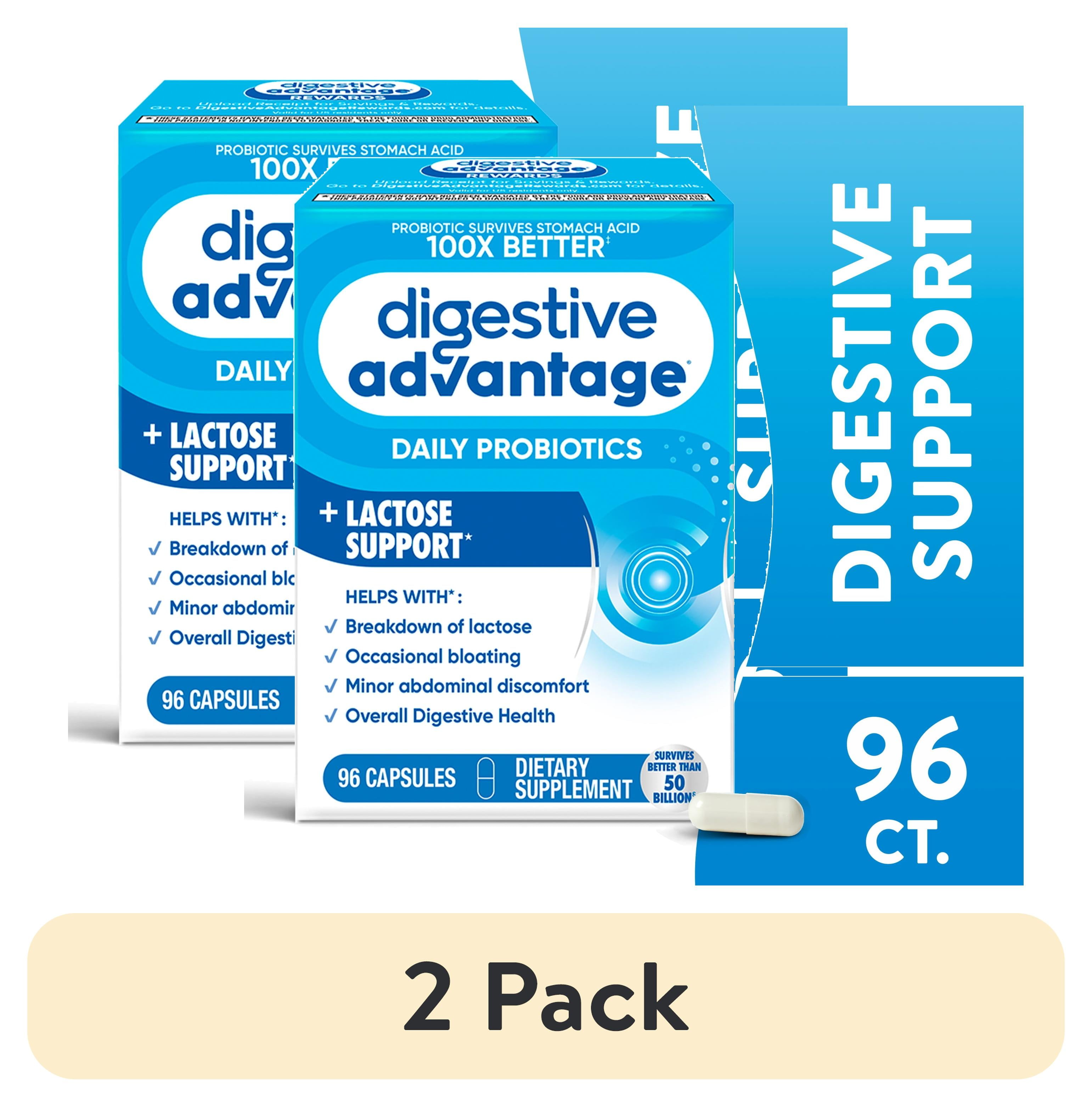 (2 pack) Digestive Advantage Lactose Defense Probiotics For Women And Men, Digestive Enzymes For Gut Health, 96 Capsules