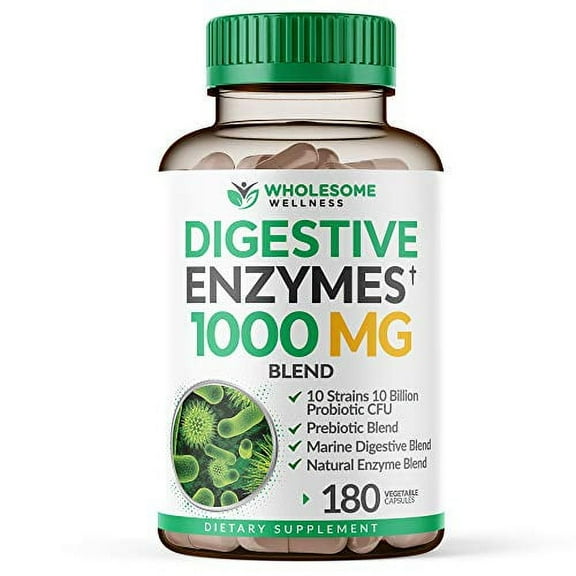 Digestive Enzymes 1000MG Plus Prebiotics & Probiotics Supplement, 180 Capsules, for Better Digestion & Lactose Absorption, 1-2 Month Supply