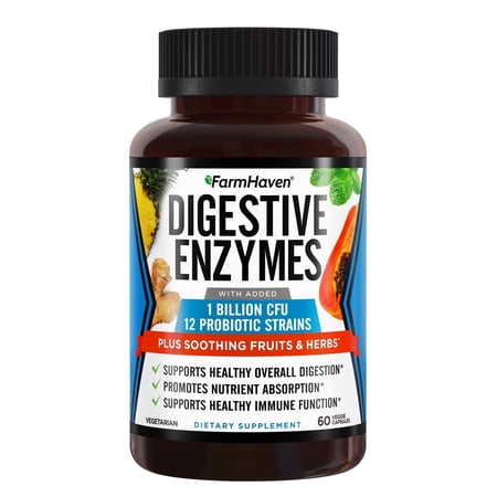 FarmHaven Digestive Enzymes with 18 Probiotics & Herbs | Papaya, Bromelain, Protease & More for Lactose Absorption & Better Digestion | Helps Bloating, Gas, Constipation | Vegetarian, 60 Capsules