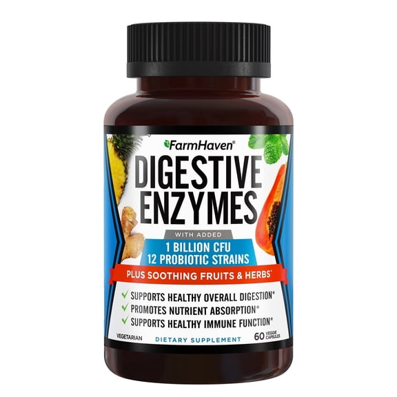 Digestive Enzymes with 18 Probiotics & Herbs | Papaya, Bromelain, Protease & More for Lactose Absorption & Better Digestion | Helps Bloating, Gas, Constipation | Vegetarian, 60 Capsules
