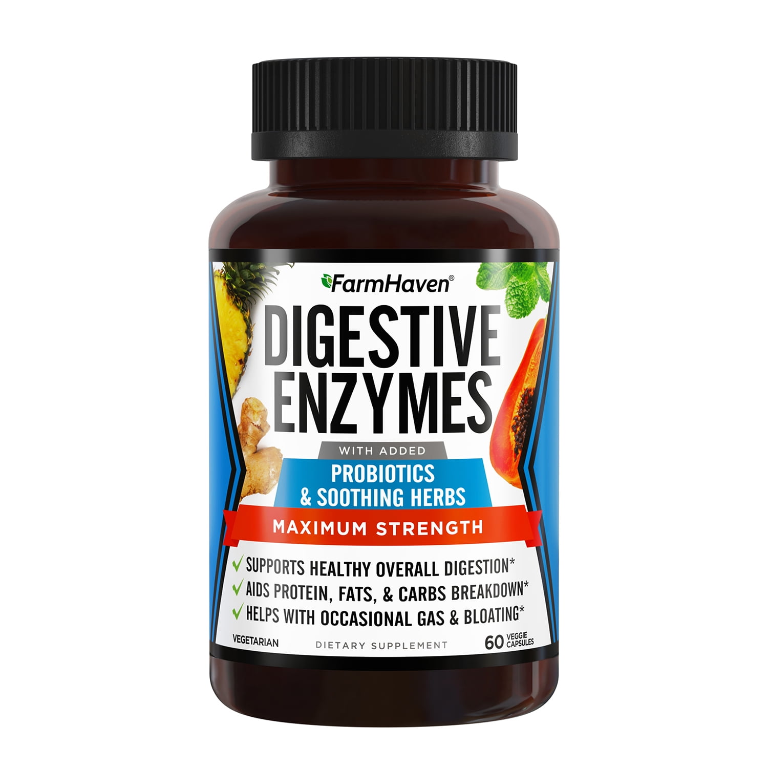 Digestive Enzymes with 18 Probiotics & Herbs Papaya, Bromelain