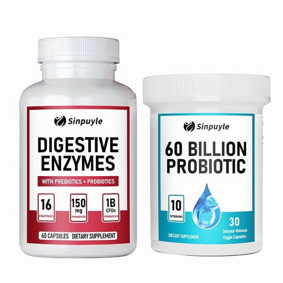 Digestive Enzymes + Probiotics (16 Enzymes, 1B CFUs)  Gut Health, Bloating Relief & Nutrient Absorption | 60 Capsules
