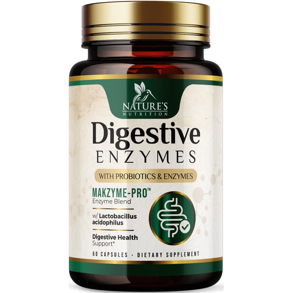 Digestive Enzymes - Multi Enzyme Complex with Bromelain, Papain, Probiotics & Prebiotics for Digestive Health, Gut Support & Bloating for Women & Men, Enzymes for Digestion Support - 60 Capsules