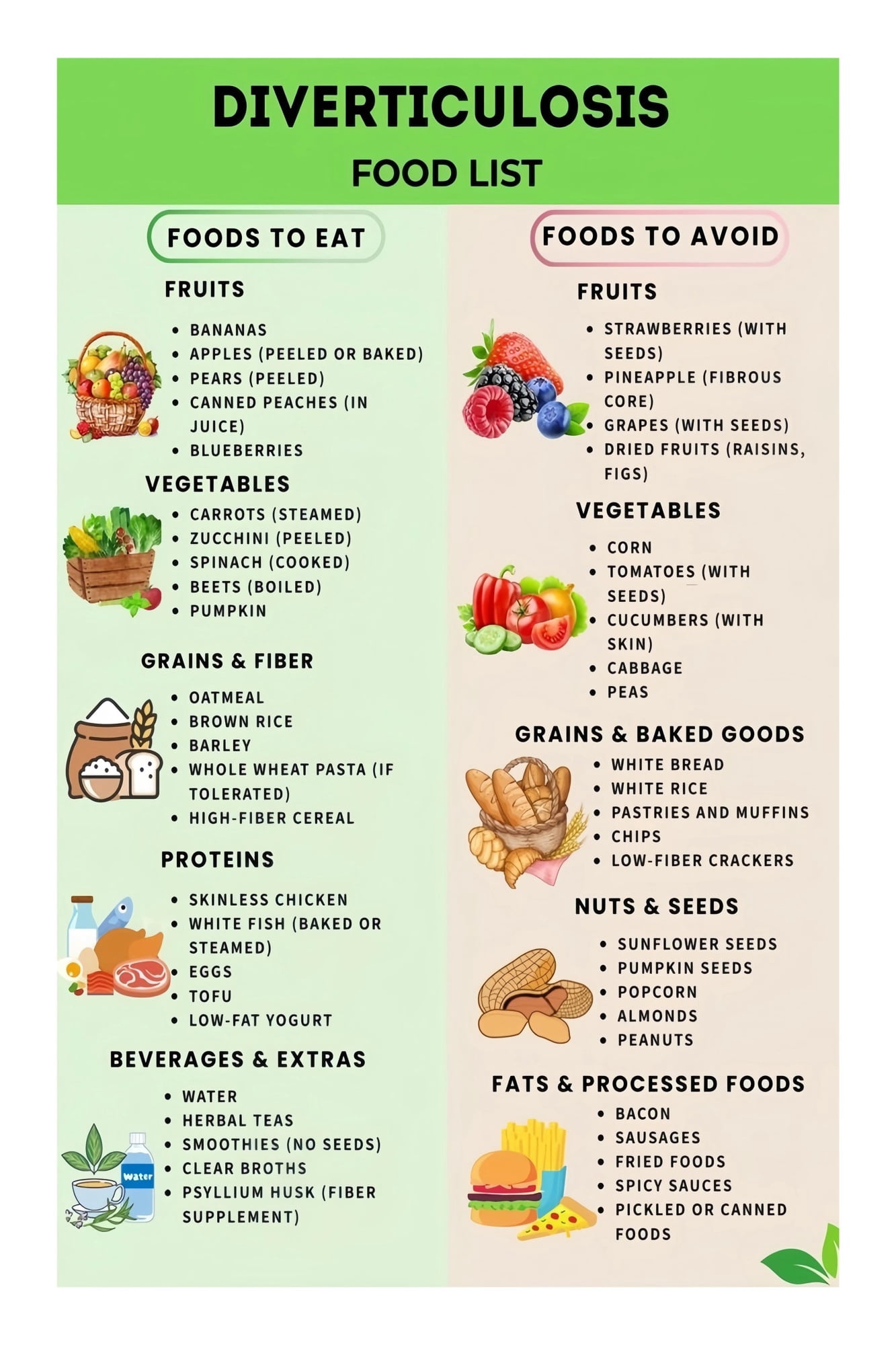 Diverticulitis Diverticulosis Diet Poster High Fiber Low Residue Foods ...