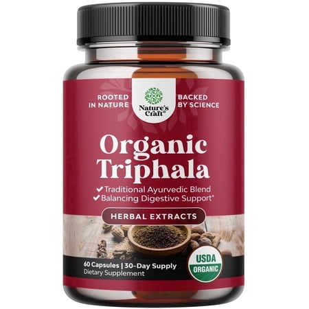 Natures Craft Organic Triphala Complex Supplement for Colon Cleanse & Detox Support, 60 Capsules