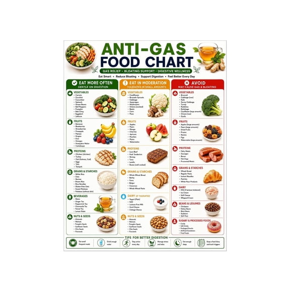 Digestive Wellness Food Guide Poster IBS Bloating Relief Chart Wall Art