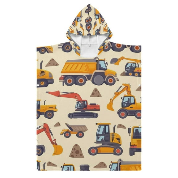 Digger Excavator Truck Mound Kid Hooded Beach Towel 27.5x27.5 inch Bath Poncho Towels Soft Absorbent Quick Dry for Boy Girl
