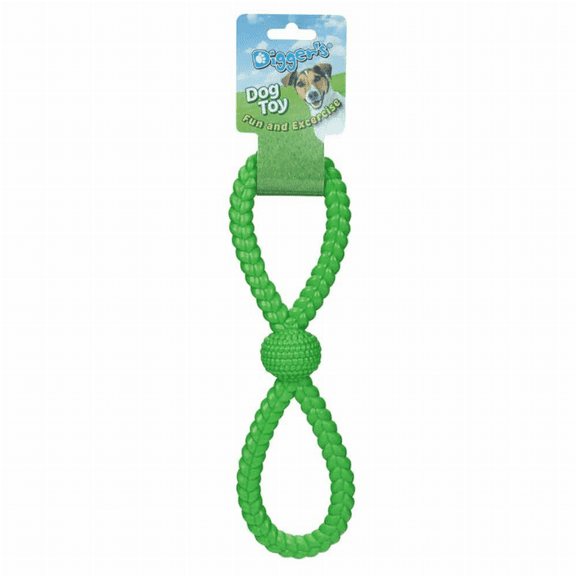 Digger Figure 8 Tugger Dog Toy – Durable Thermoplastic Rubber Chew and Tug Toy Green