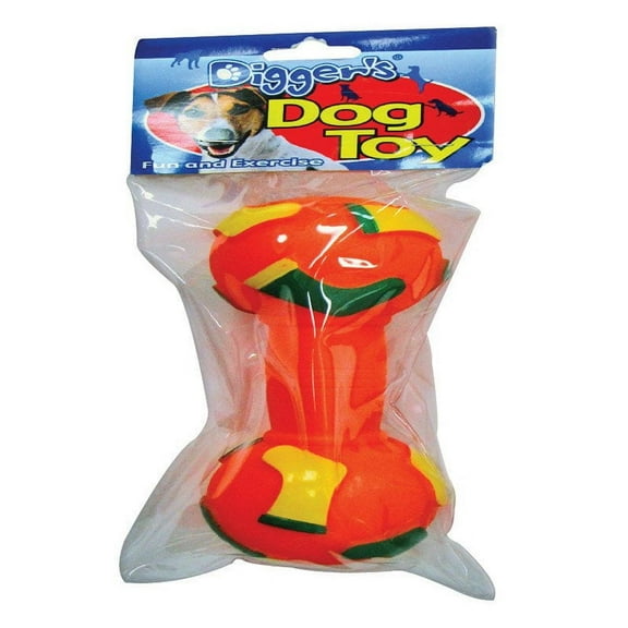 Boss Pet 51657 Chew Dog Toy Digger's Multicolored Dumbell Vinyl Large Multicolored